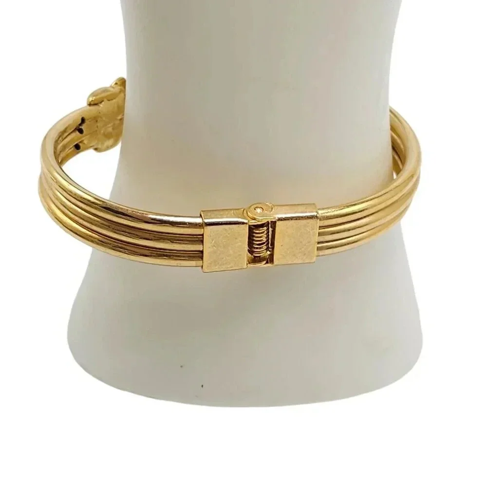 Shells Hinged Cuff Bangle Bracelet Gold Tone Vintage